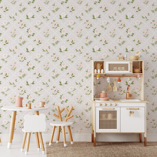 Bouquets Wallpaper - Afternoon Garden (Tan)