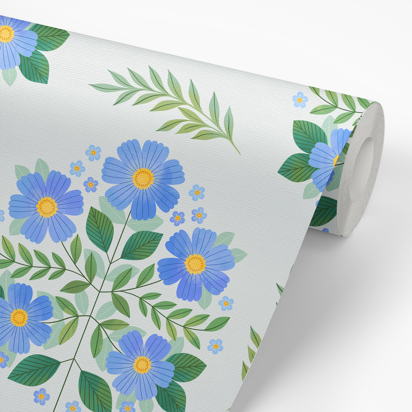 Folk Florals Wallpaper- Azure