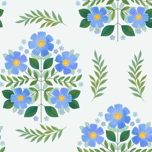 Folk Florals Wallpaper - Azure