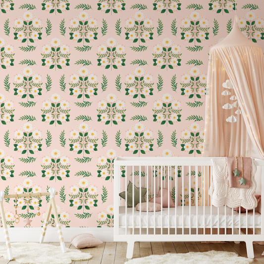 Folk Florals Wallpaper - Blush