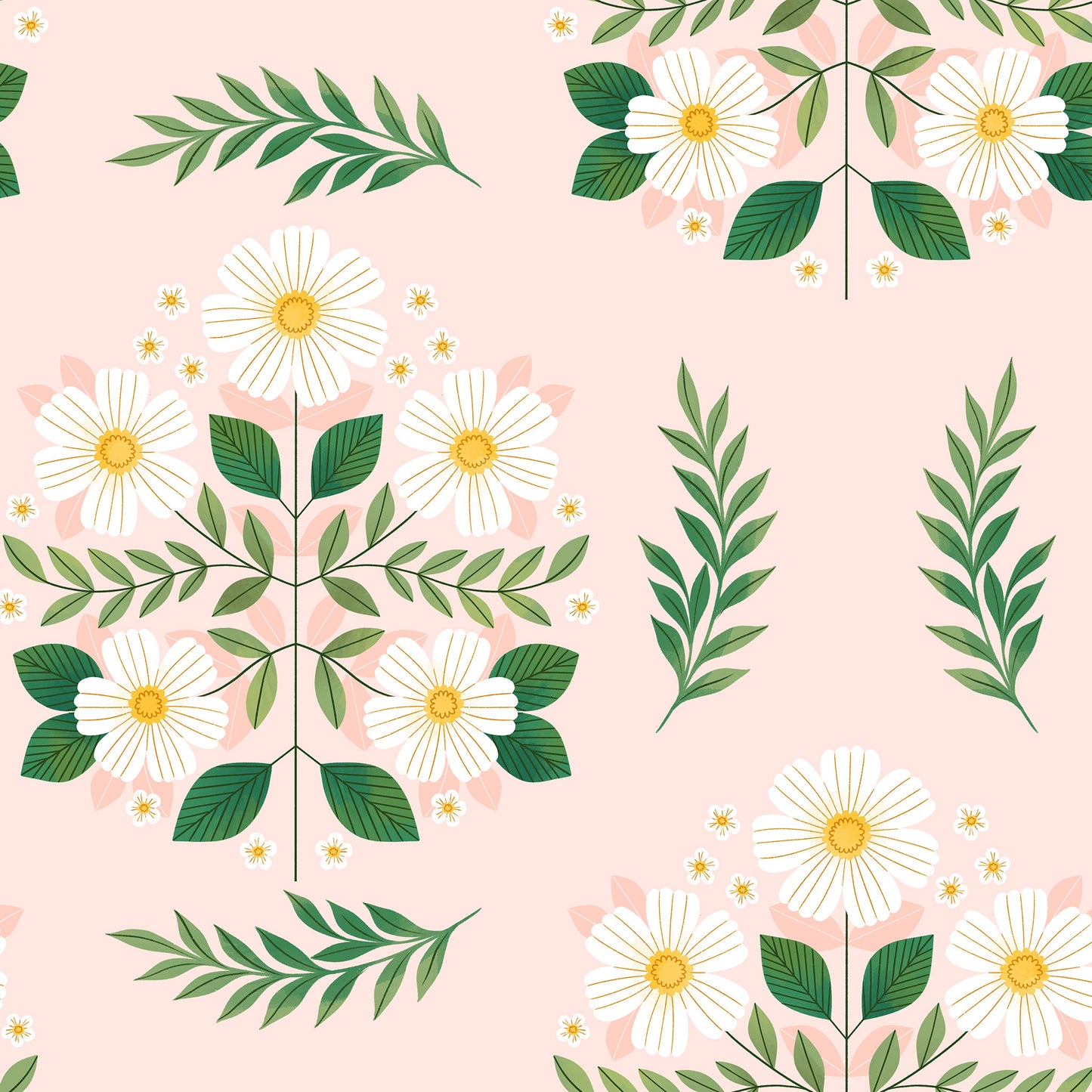 Folk Florals Wallpaper- Blush