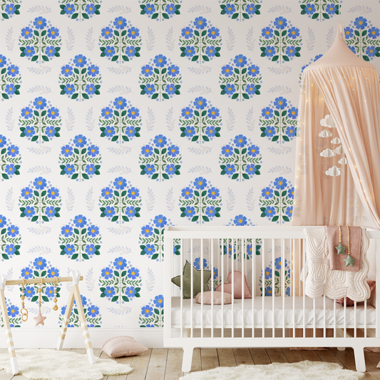 Folk Florals Wallpaper - China Blue