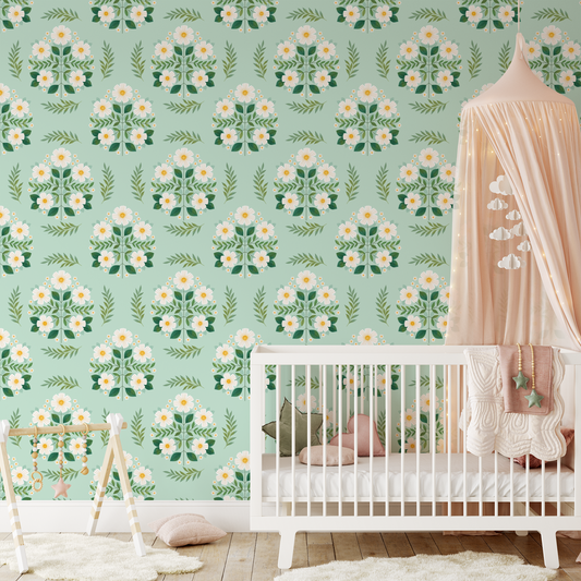 Folk Florals Wallpaper - Mint