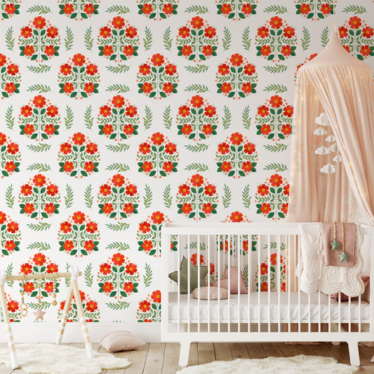 Folk Florals Wallpaper - Poppy