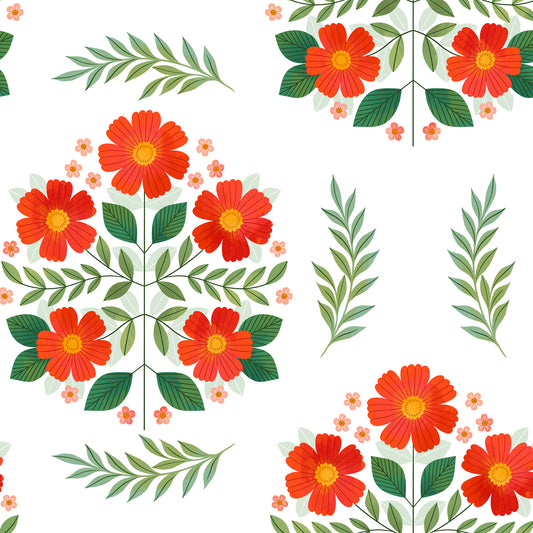 Folk Florals Wallpaper- Poppy