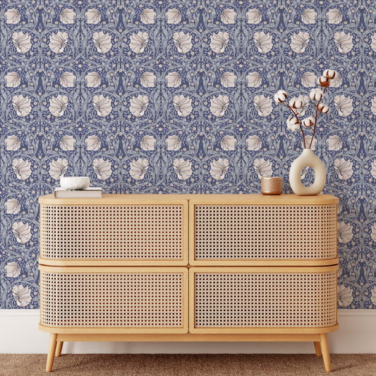 Pimpernel Wallpaper - Blue and Tan