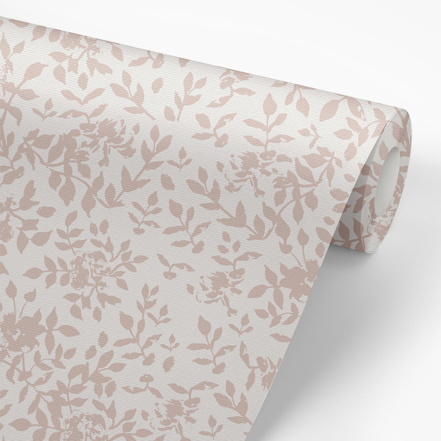 Wallpaper panel featuring our floral Florence peel and stick wallpaper in pink, taupe nude on a white background. This organic floral has a painted feel and makes the perfect accent wall!