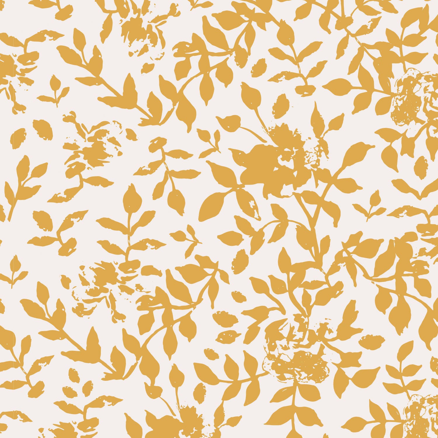 Close up of our Florence Peel and Stick Wallpaper in Ochre yellow and white by Jackie O'Bosky. These floral silhouettes make a beautiful accent wall or statement wall!