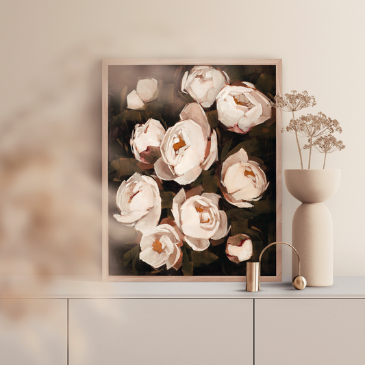 Moody Peonies Art Print