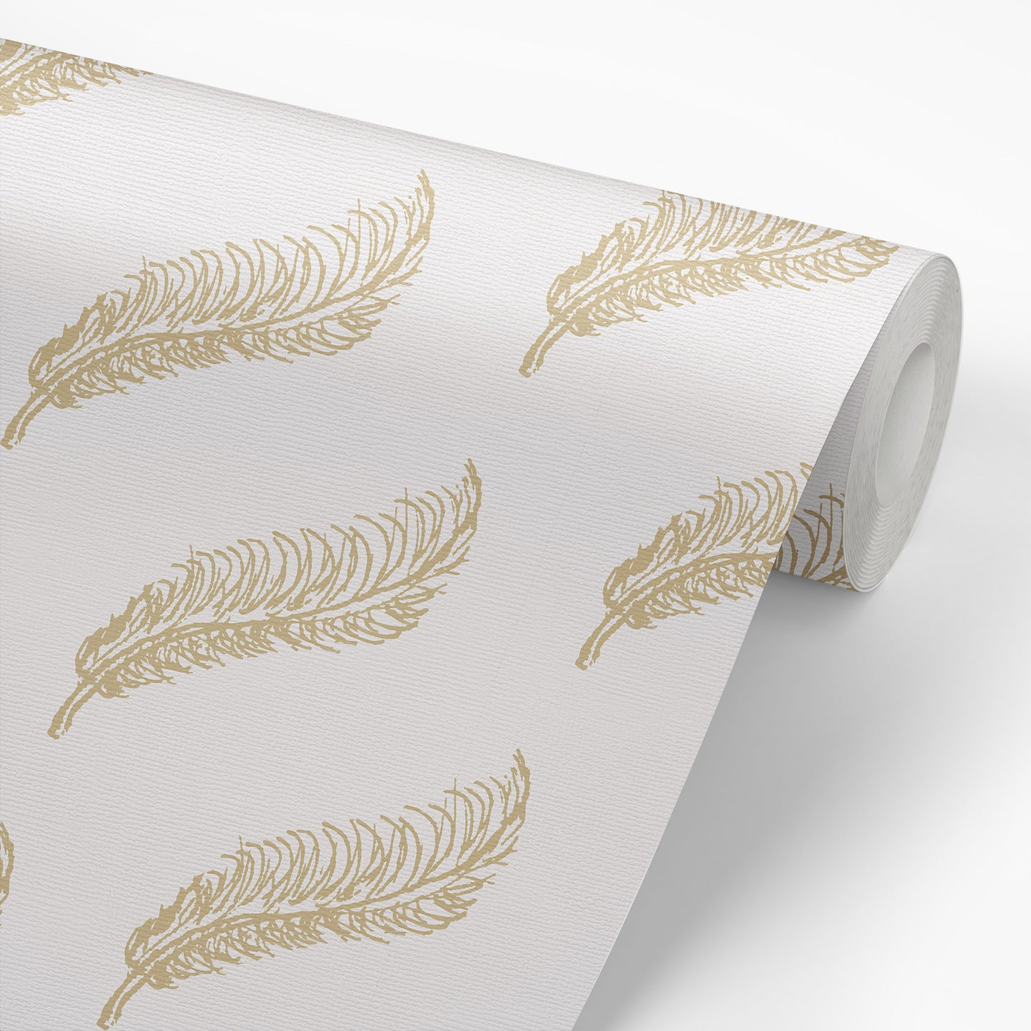 Feathers Wallpaper - White and Gold