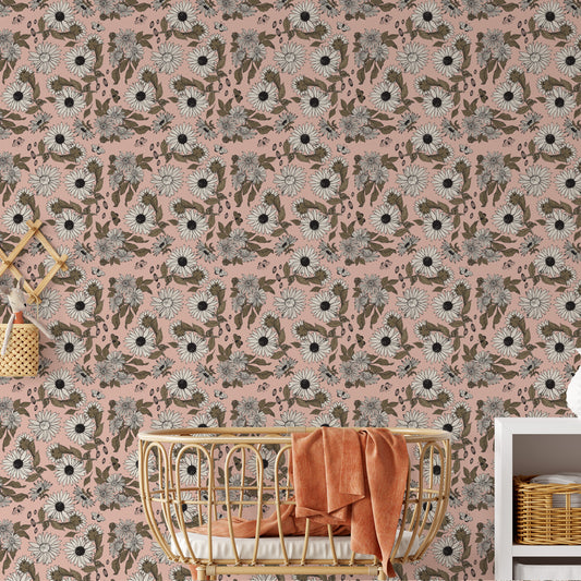 Garden Sunflowers Wallpaper - Salmon