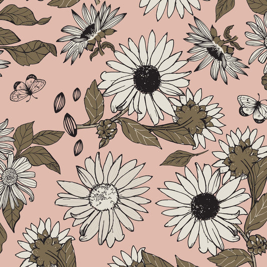 Garden Sunflowers Wallpaper - Salmon