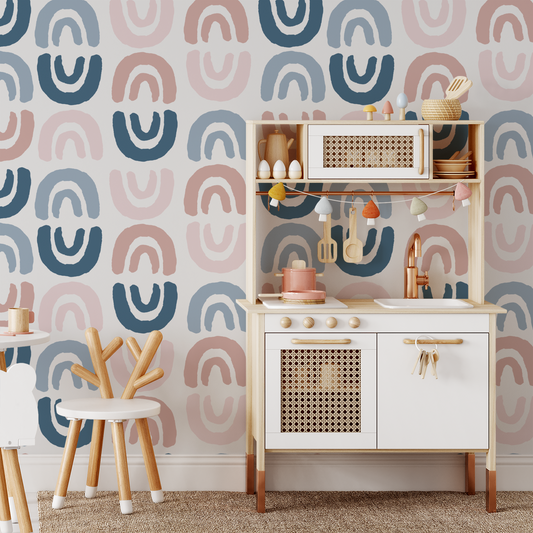 Boho Rainbows Wallpaper - Blue