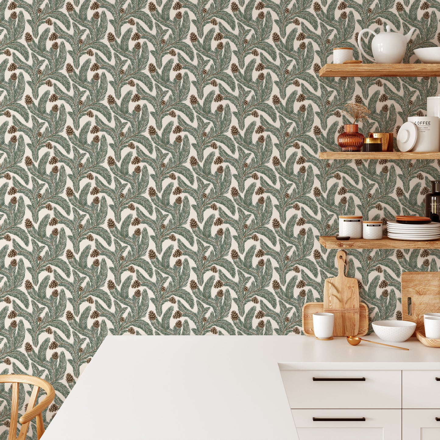 Bedroom featuring Cayla Naylor Sitka- Snow Peel and Stick Wallpaper - a nature inspired pattern