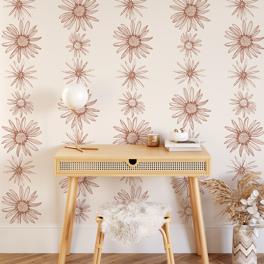 String of Daisies Wallpaper - Terracotta
