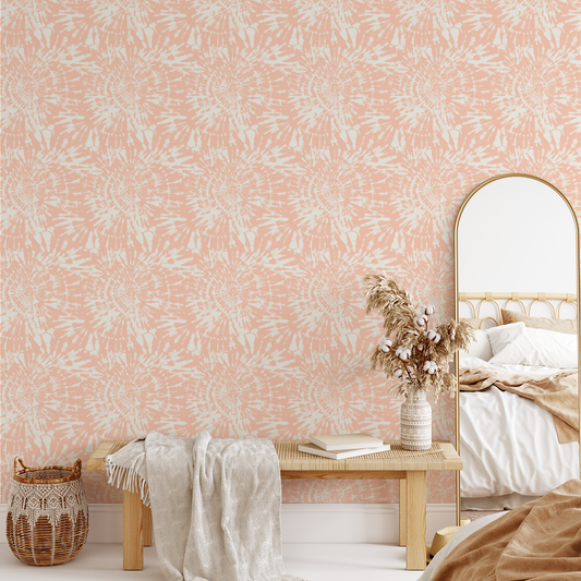 Tie Dye Spiral Wallpaper - Pink/White