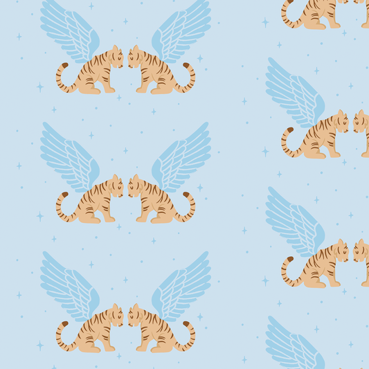 Winged Tigers Wallpaper - Blue