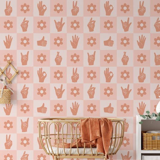 Retro Hand Signs Wallpaper - Pink