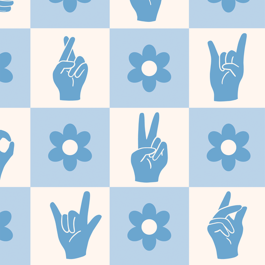 Retro Hand Signs Wallpaper - Blue