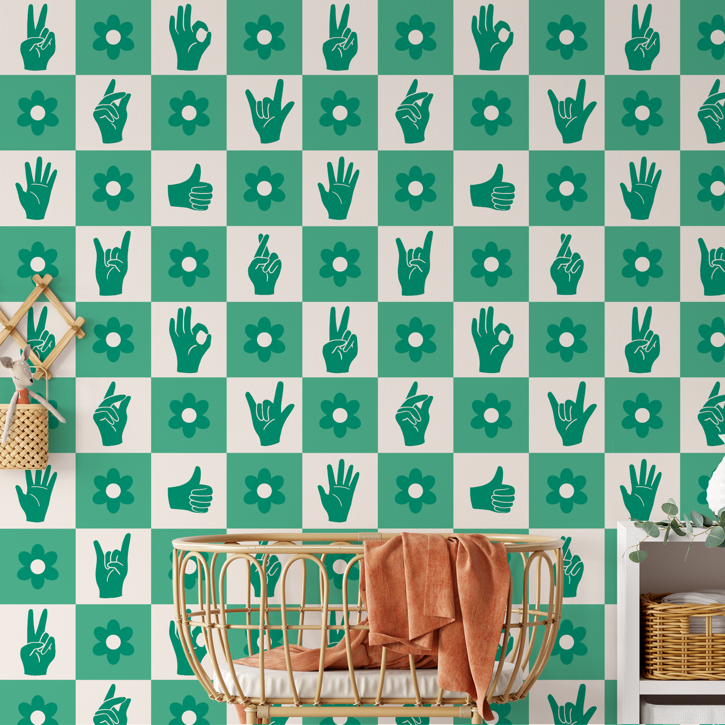 Retro Hand Signs Wallpaper - Green