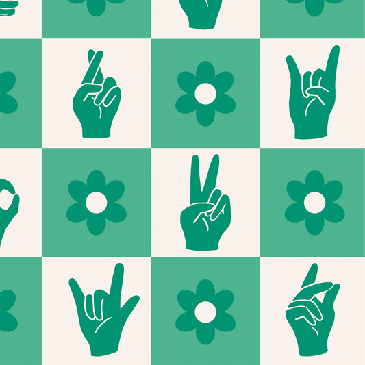 Retro Hand Signs Wallpaper - Green