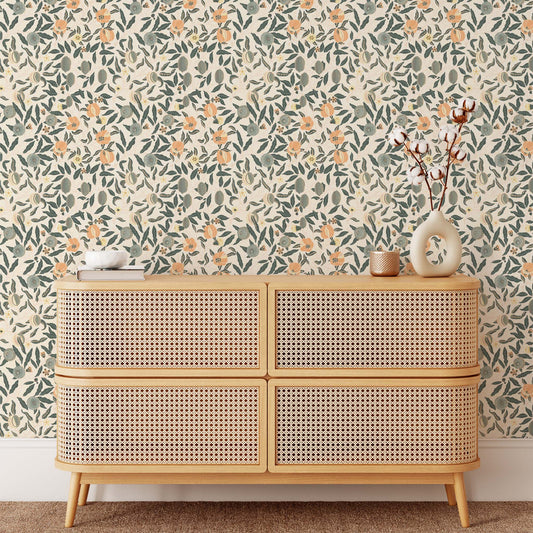 Pomegranate Wallpaper - Peach and Green