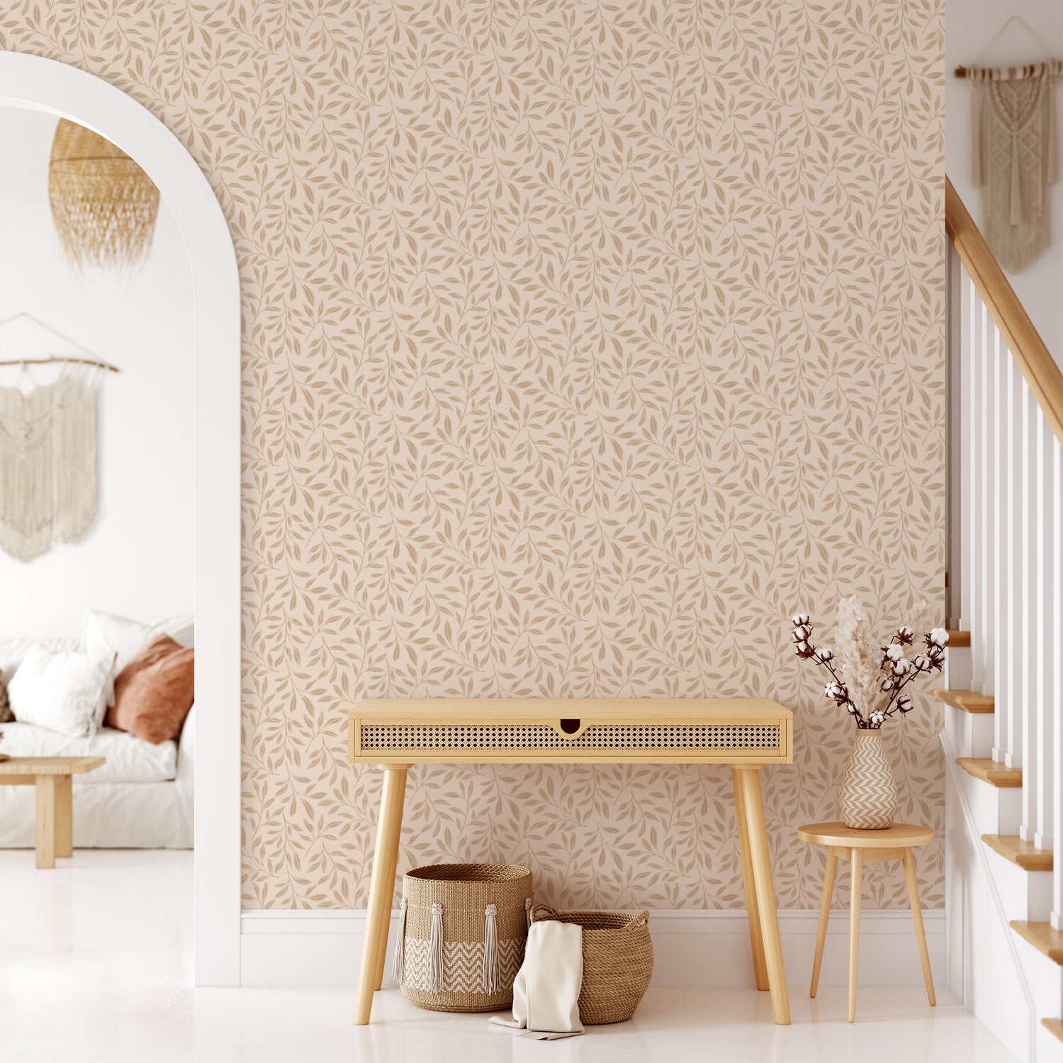 Bedroom featuring Cayla Naylor Willow-Dogwood Peel and Stick Wallpaper - a classic pattern