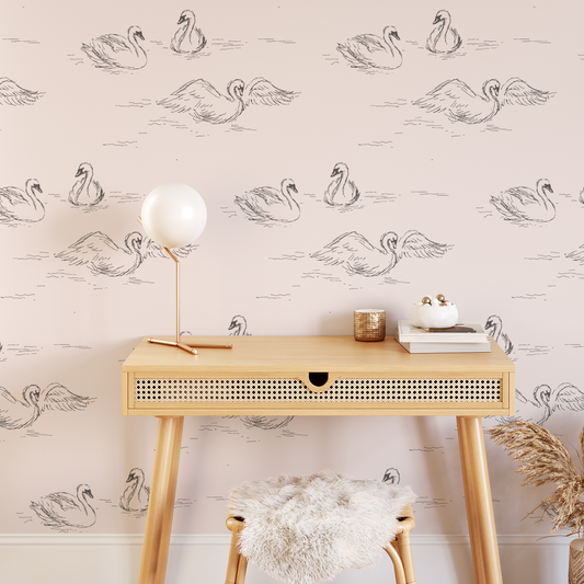 Swans Wallpaper - Rose Quartz